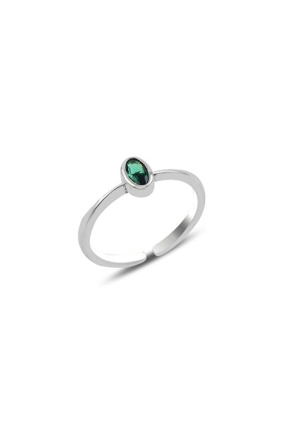 Gümüş rodyumlu yeşil taşlı ayarlamalı yüzük SGTL10162YESIL