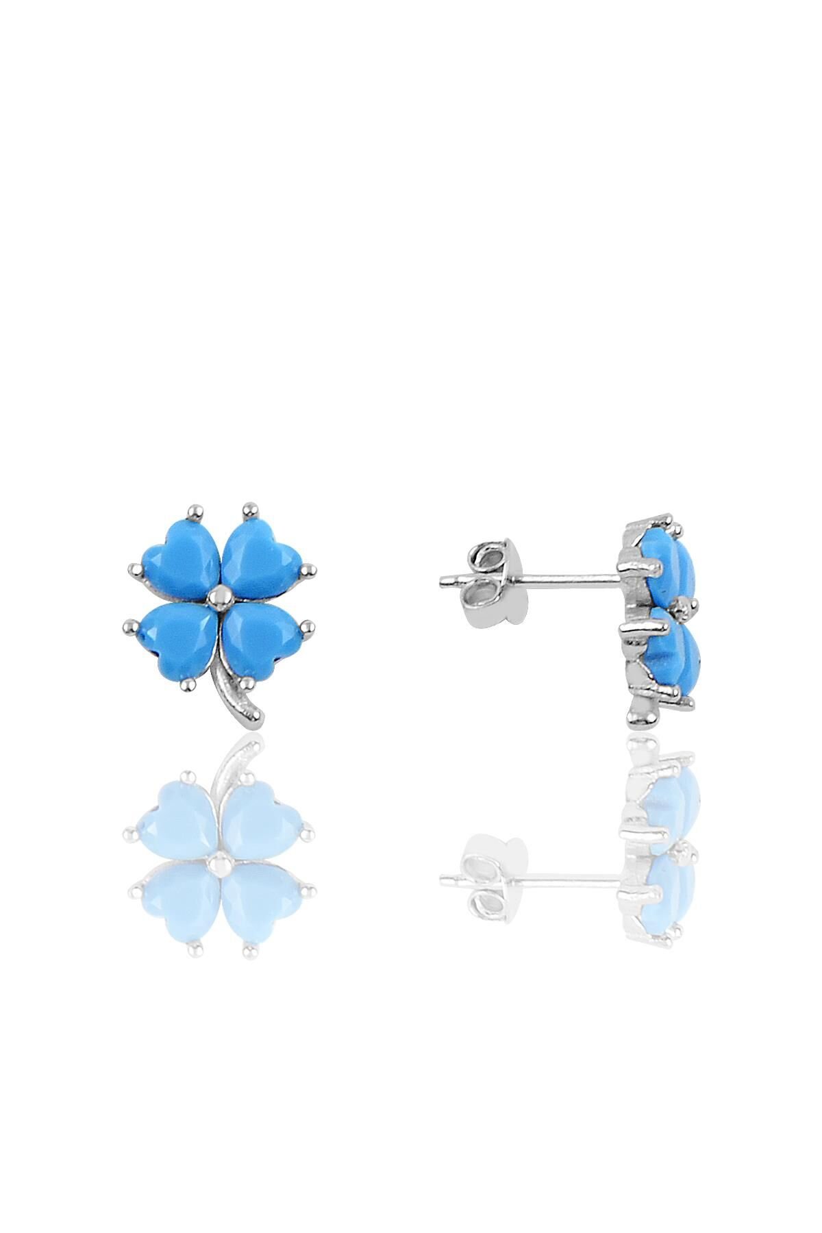 Gümüş yonca modeli turkuaz taşlı küpe SGTL10067TURKUAZ SGTL10067TURKUAZ