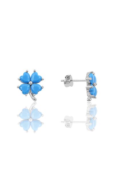 Gümüş yonca modeli turkuaz taşlı küpe SGTL10067TURKUAZ SGTL10067TURKUAZ