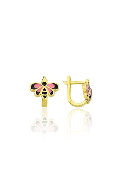 Gümüş altın yaldızlı mineli arı modeli çocuk küpesi SGTL12419GOLD