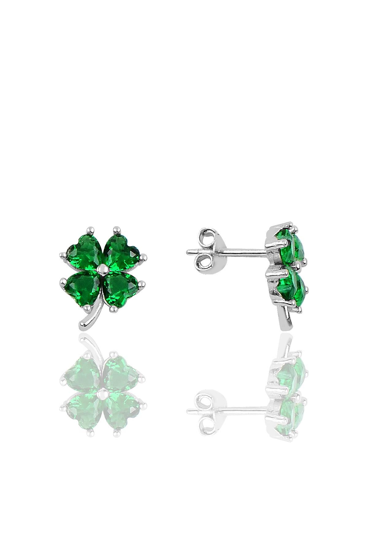 Gümüş yonca modeli yeşil taşlı küpe SGTL10067YSL SGTL10067YSL