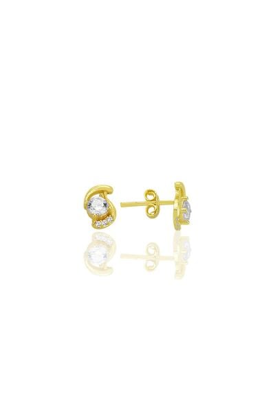 Gümüş altın yaldızlı zirkon taşlı göz modeli küpe SGTL12777GOLD
