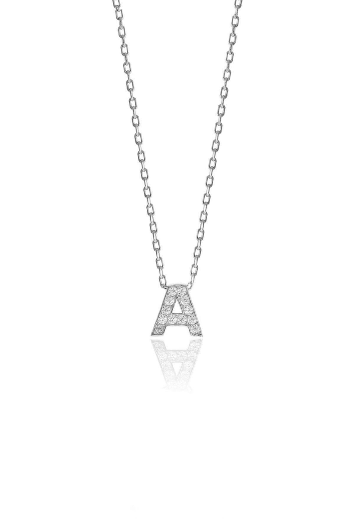 Gümüş  rodyumlu üç boyutlu minimal A gümüş harf kolye SGTL10619A