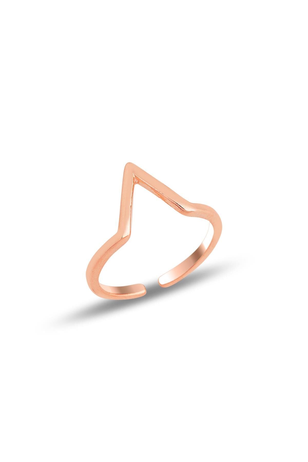 Gümüş rose ayarlamalı V model eklem yüzük SGTL11685ROSE