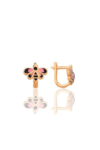Gümüş rose mineli arı modeli çocuk küpesi SGTL12419ROSE