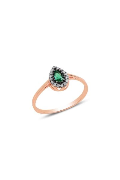 Gümüş elmas montürlü kök zümrüt taşlı damla yüzük SGTL9005YSL
