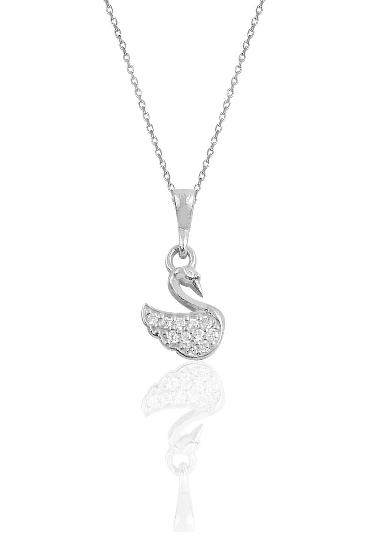 Gümüş rodyumlu taşlı kuğu kolye SGTL10163RODAJ