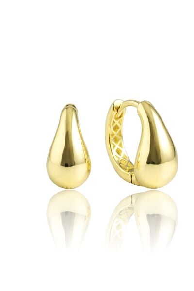 925 Ayar Gümüş Küpe Altın Kaplama Bottega Su Damlası Halka Küpe - Bombeli Modern Tasarım SGTL13268GOLD