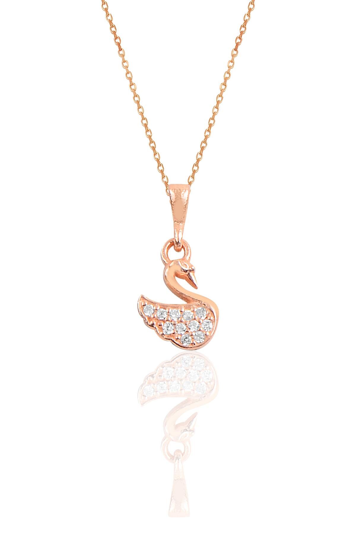 Gümüş rose taşlı kuğu kolye SGTL10163ROSE