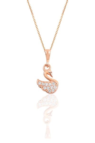 Gümüş rose taşlı kuğu kolye SGTL10163ROSE