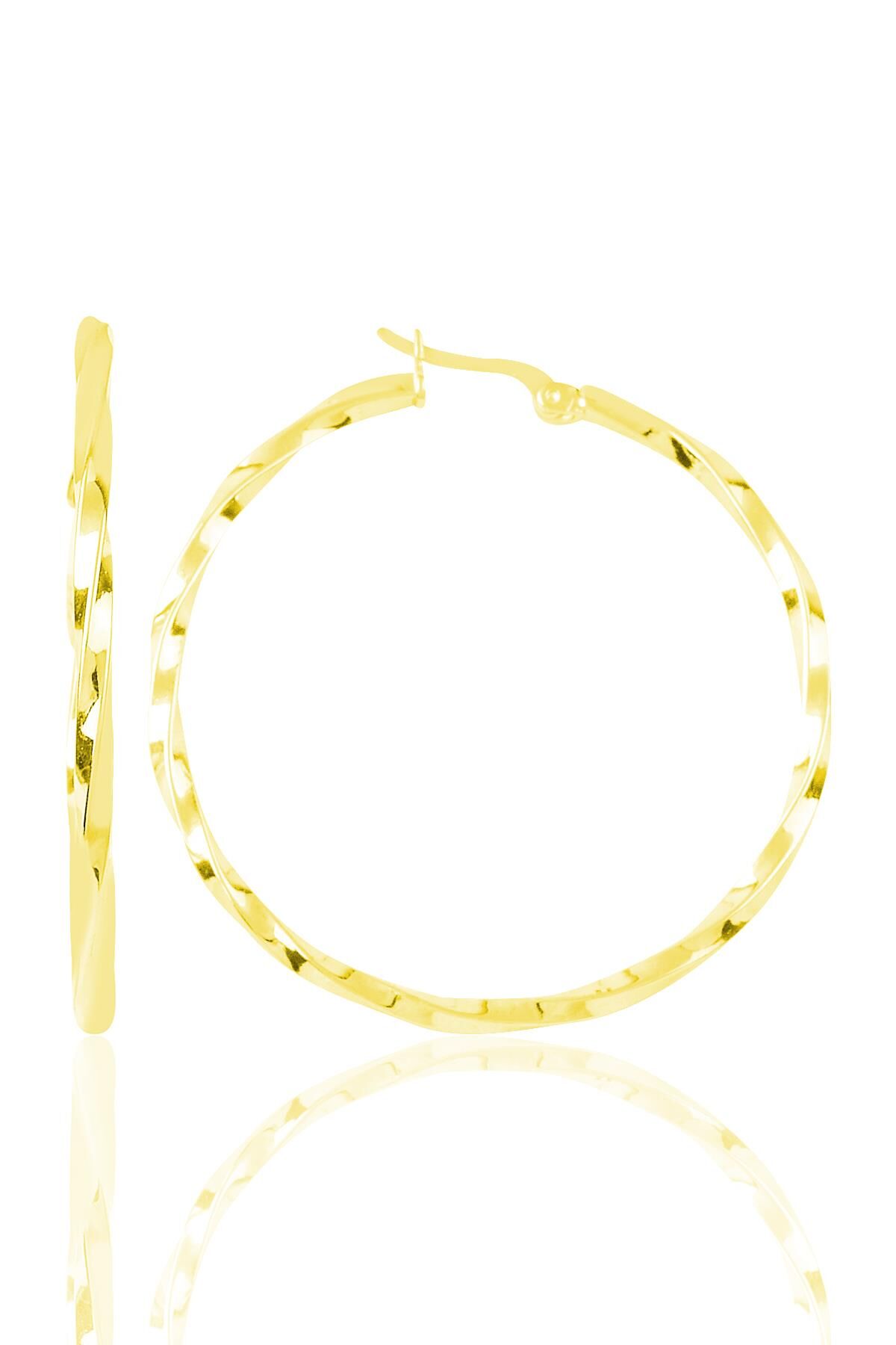 Gümüş yaldızlı burma modeli en büyük halka küpe. SGTL8816