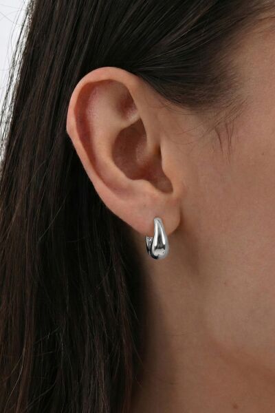 925 Ayar Gümüş Küpe Beyaz Altın Rodyumlu Bottega Su Damlası Halka Küpe -Bombeli Modern Tasarım SGTL13268RODAJ