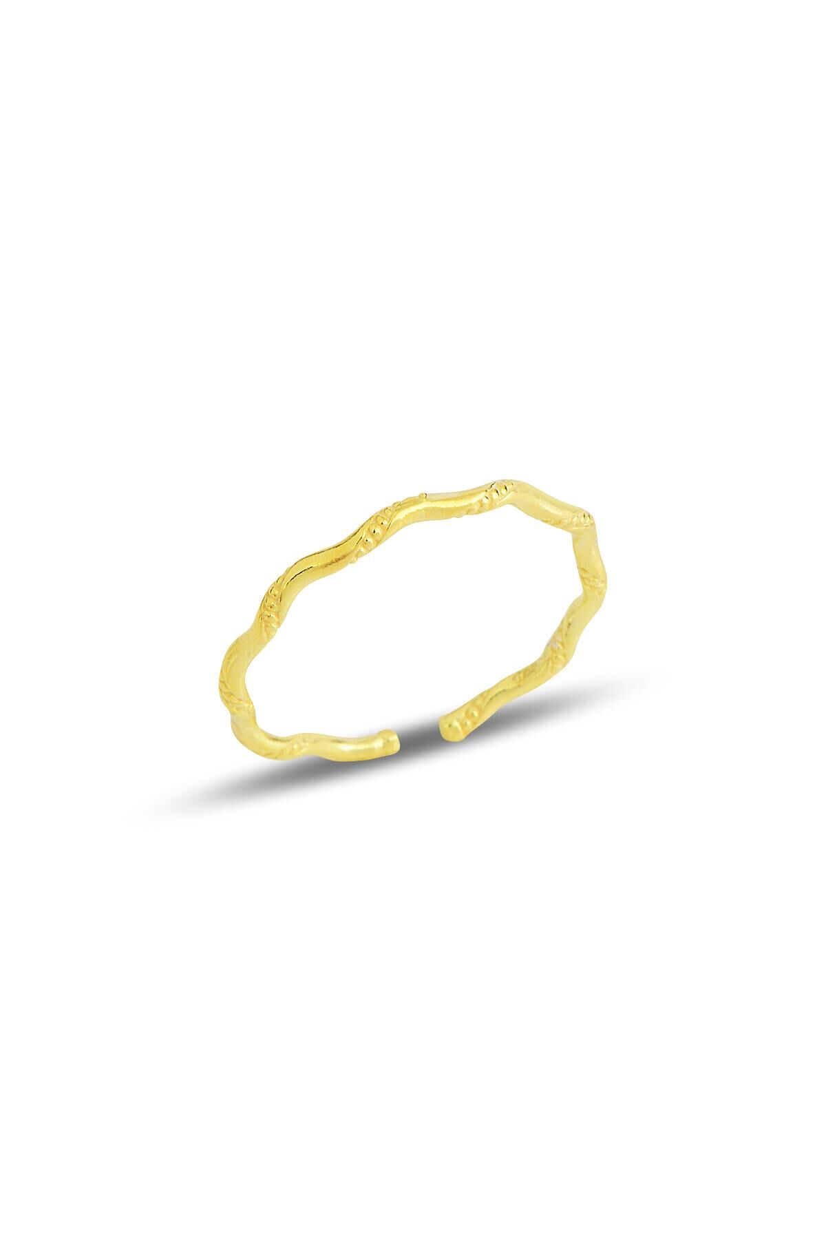 Gümüş altın yaldızlı ayarlamalı ince burgu yüzük SGTL11684GOLD