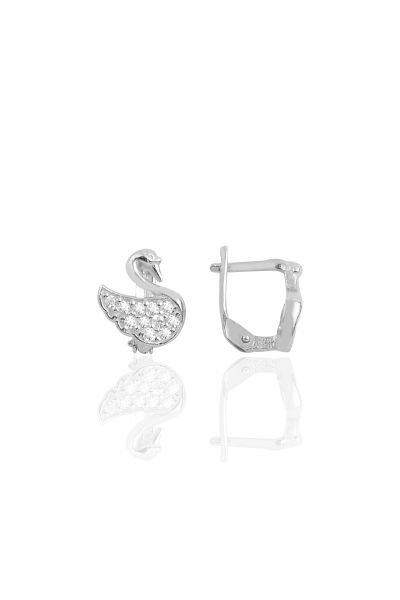 Gümüş rodyumlu taşlı kuğu küpe SGTL10164RODAJ
