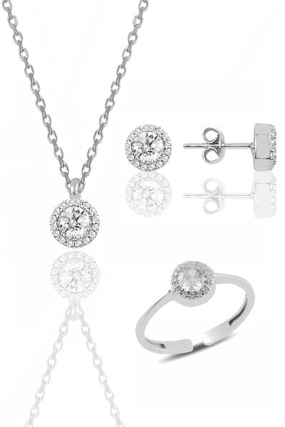 Gümüş rodyumlu zirkon taşlı pırlanta modeli üçlü set SGTL11173RODAJ