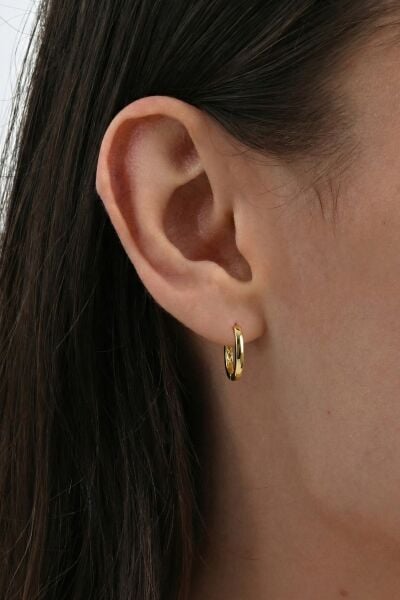 925 Ayar Gümüş Küpe Altın Kaplama Oval Halka Küpe -  U model-Halka Tasarım SGTL13269GOLD