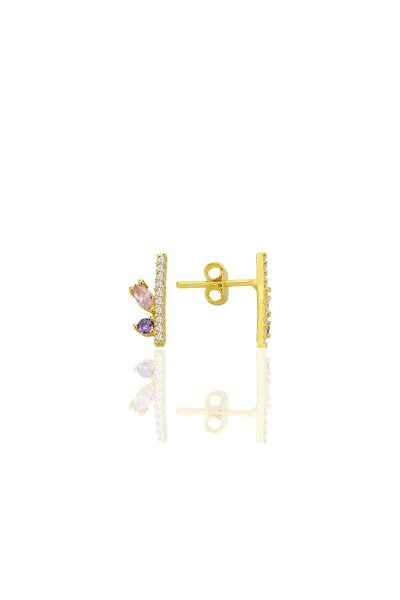 Gümüş altın yaldızlı zirkon taşlı renkli mozaik küpe SGTL12779GOLD