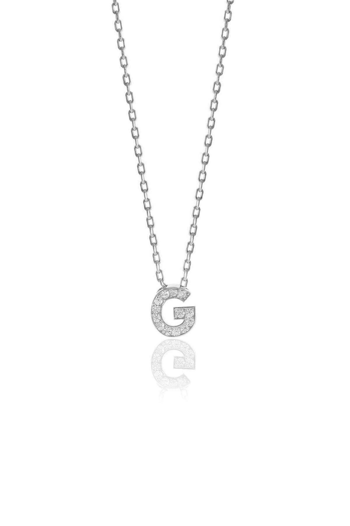 Gümüş  rodyumlu üç boyutlu minimal G gümüş harf kolye SGTL10619G