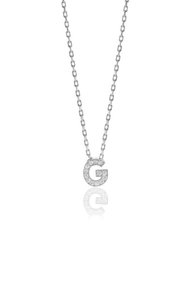 Gümüş  rodyumlu üç boyutlu minimal G gümüş harf kolye SGTL10619G