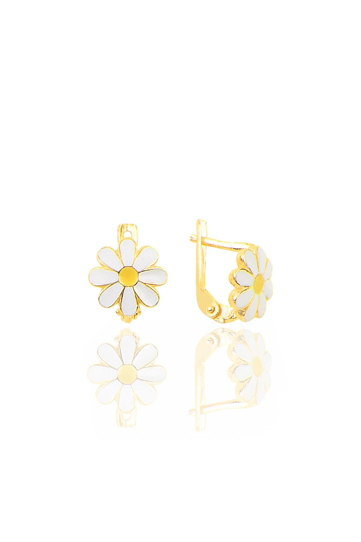 Gümüş altın yaldızlı mineli papatya küpe SGTL10221GOLD