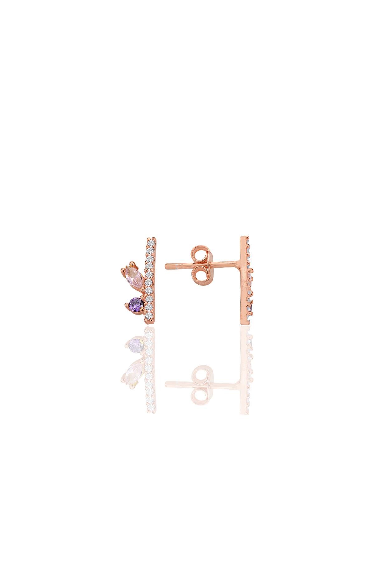 Gümüş rose zirkon taşlı renkli mozaik küpe SGTL12779ROSE