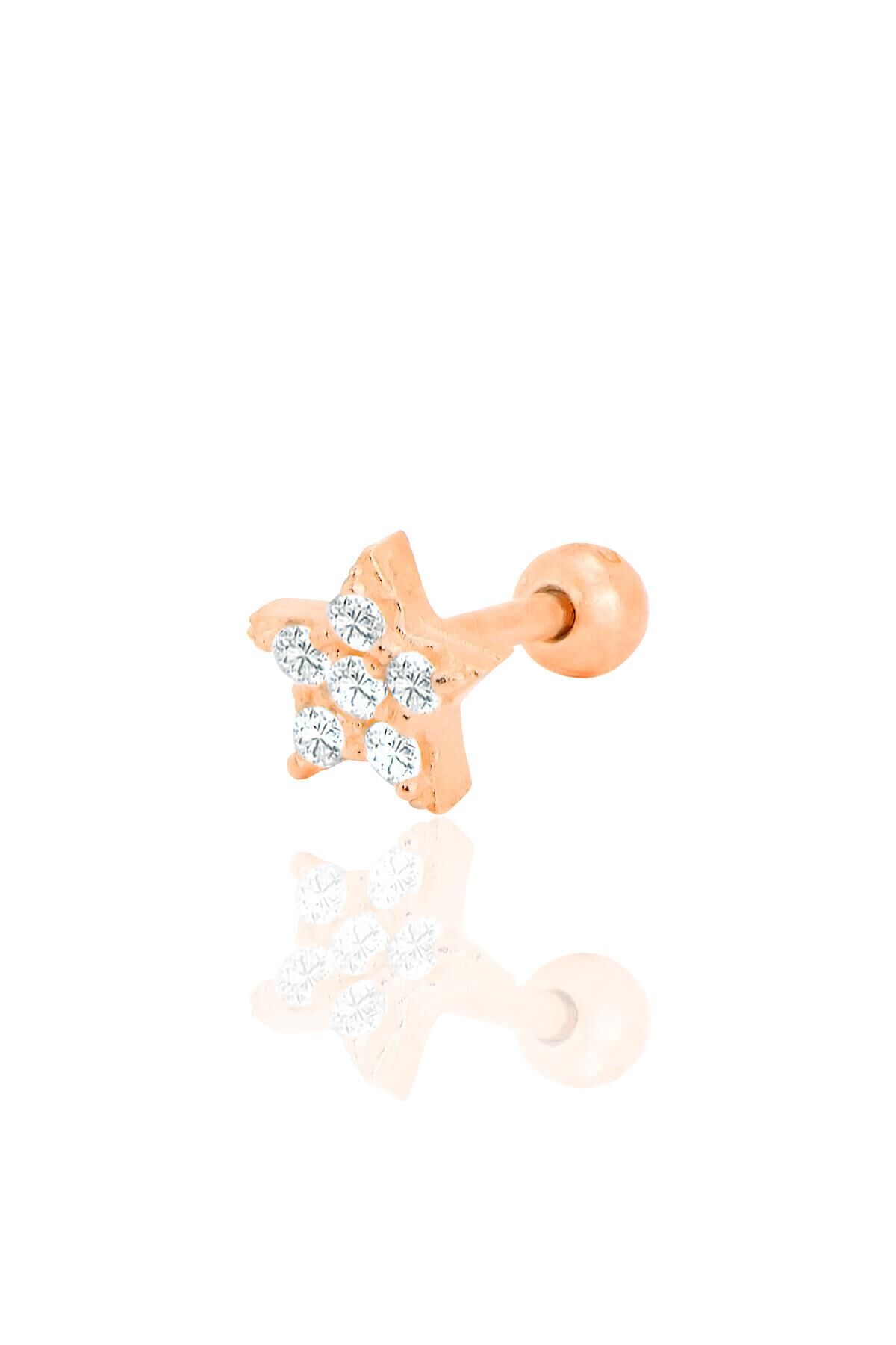 Gümüş rose zirkon taşlı yıldız Tragus helix Piercing küpe SGTL12422ROSE