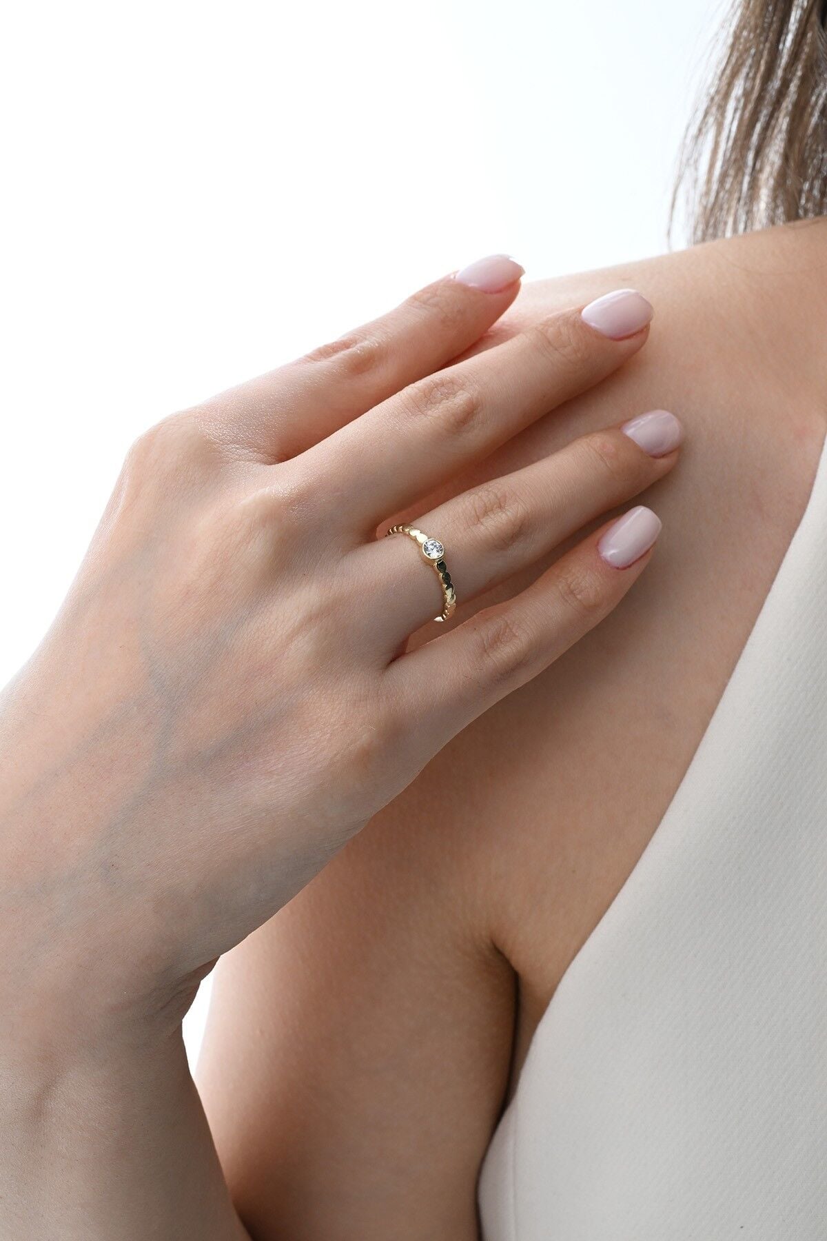 Gümüş altın yaldızlı zirkon taşlı noktalı pura yüzük  SGTL12871GOLD