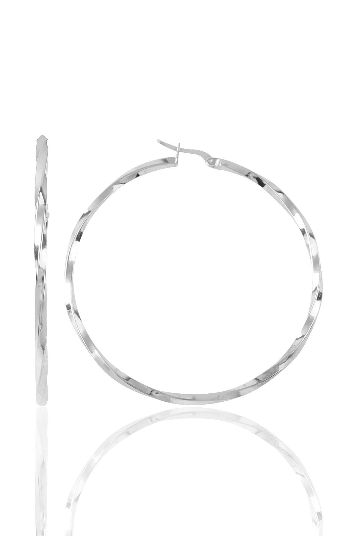 Gümüş rodyumlu burma modeli büyük halka küpe SGTL8821