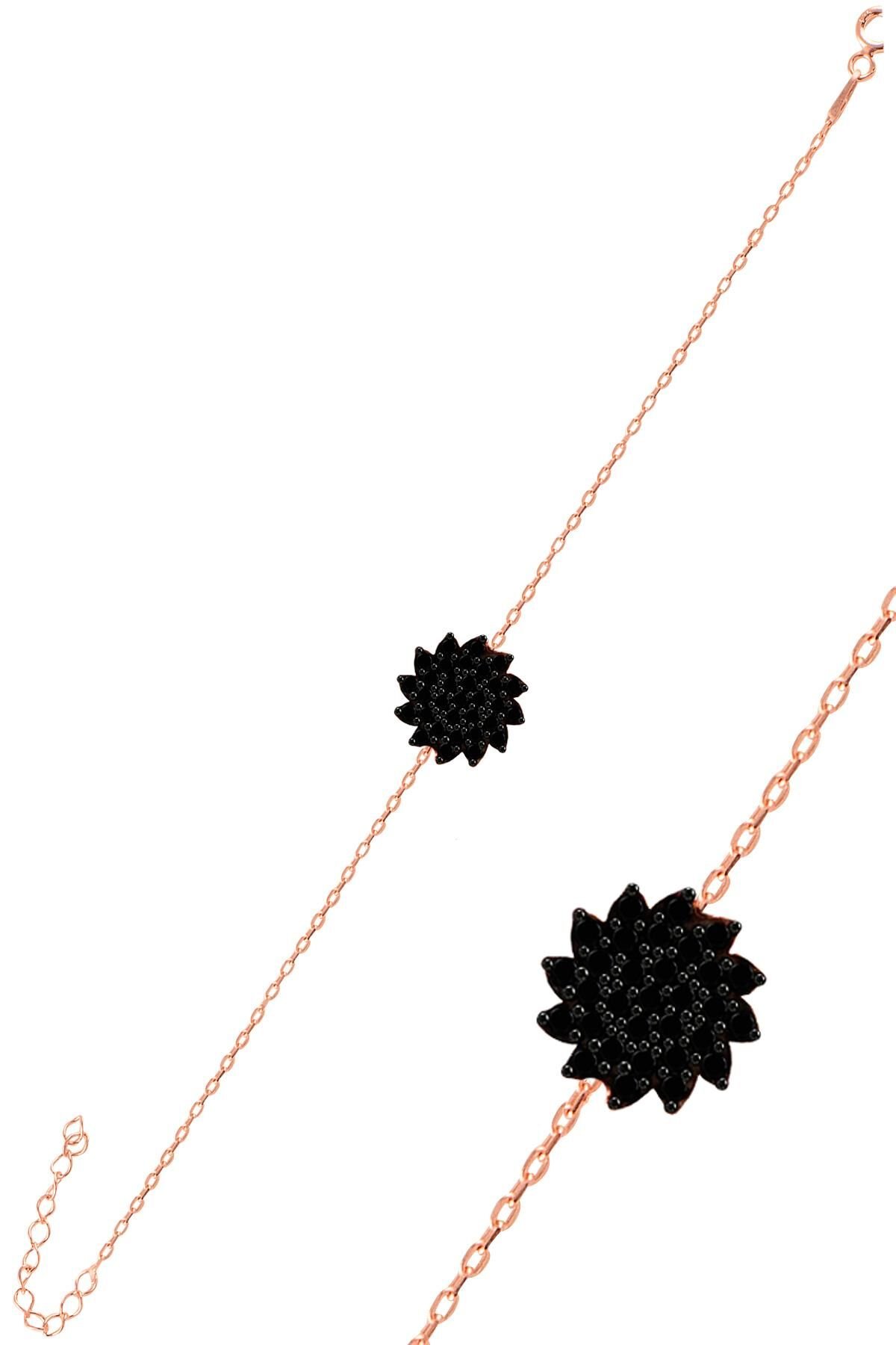 Gümüş rose siyah taşlı güneş bileklik SGTL11170SIYAH