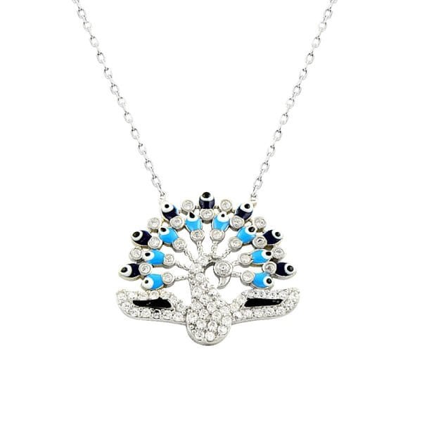 Rodyumlu mineli tavuz kuşu kolye SGTL2115