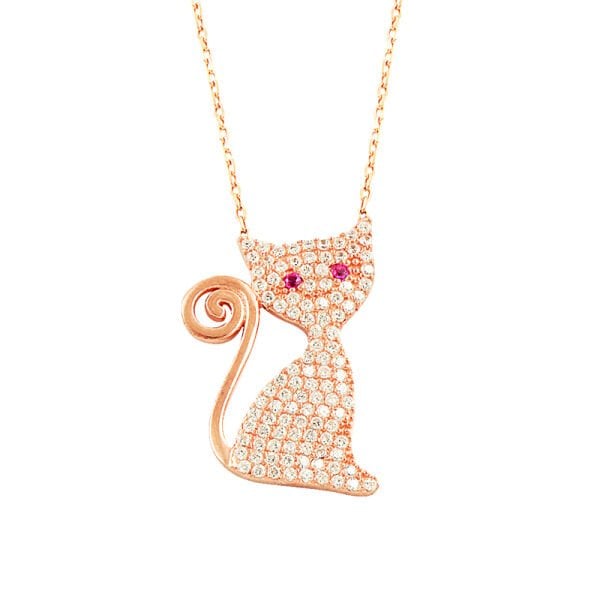 Rose zirkon taşlı kedi kolye SGTL2117