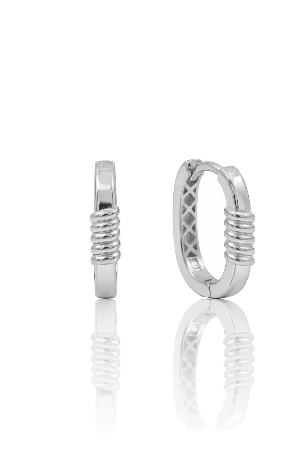 925 Ayar Gümüş Küpe Beyaz Altın Rodyum Kaplama Oval Burgu Detaylı Halka Küpe -  U model-Halka Tasarım SGTL13272RODAJ