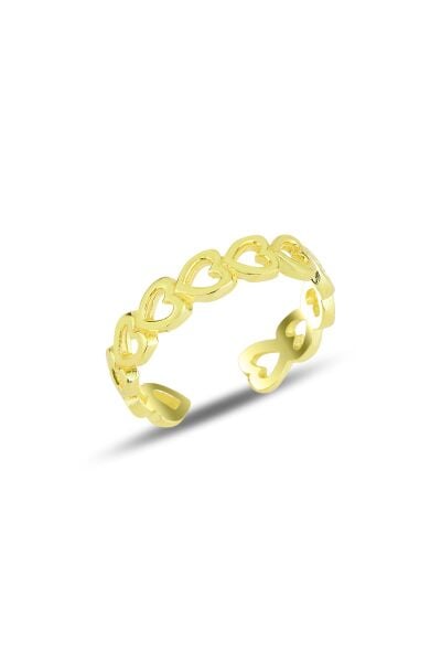 Gümüş altın yaldızlı ayarlamalı bağlı kalpler yüzük SGTL11682GOLD