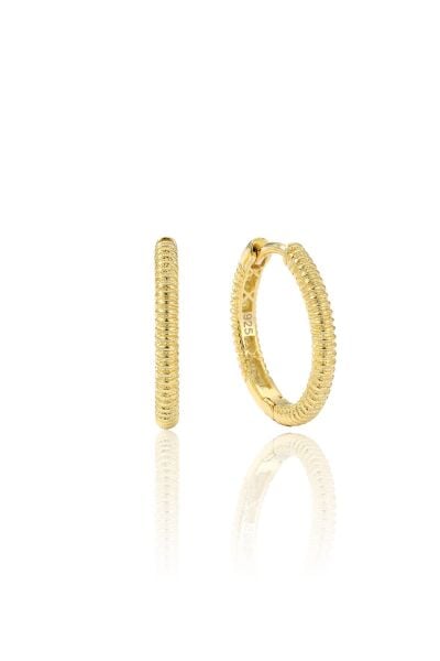 925 Ayar Gümüş Küpe Altın Kaplama Tırtıklı Halka Küpe - Vintage Dokulu Tasarım SGTL13273GOLD