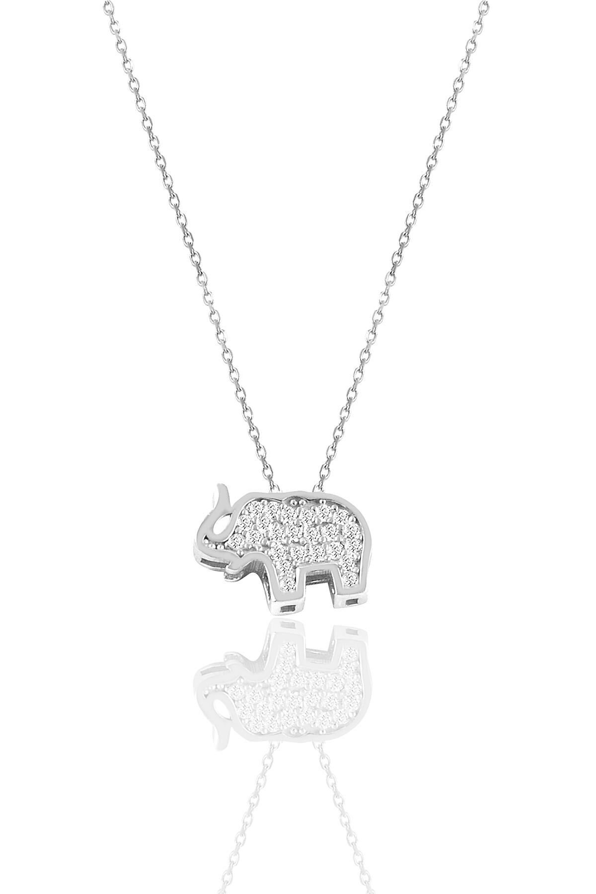 Gümüş rodyumlu zirkon taşlı fil kolye SGTL10377FIL