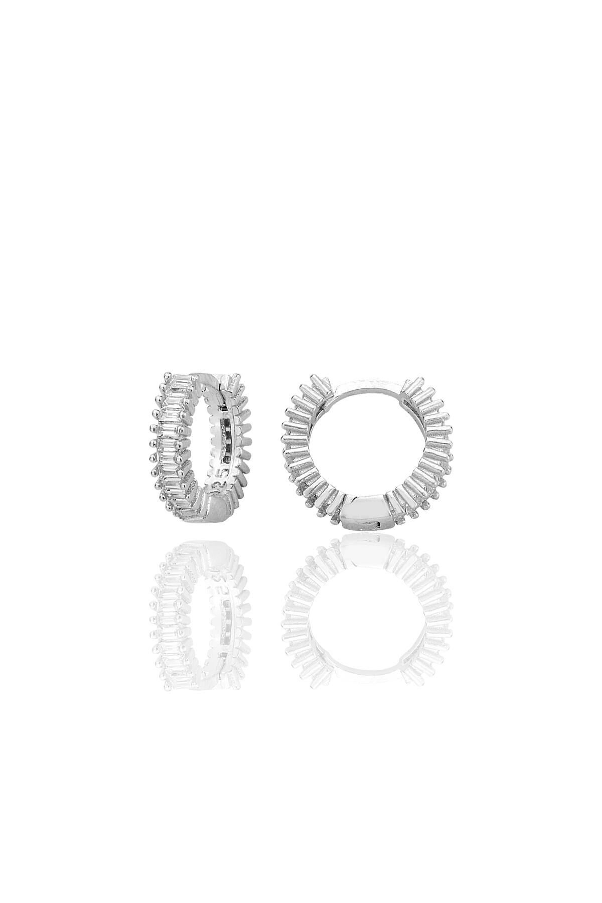 Gümüş rodyumlu baget kesim zirkon taşlı 13 mm tamtur halka küpe  SGTL12783RODAJ