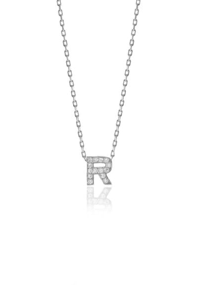 Gümüş  rodyumlu üç boyutlu minimal R gümüş harf kolye SGTL10619R