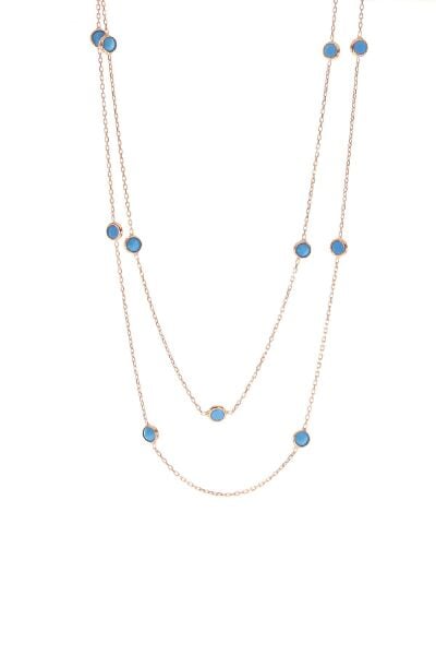 Gümüş sıra turkuaz taşlı uzun kolye SGTL8833