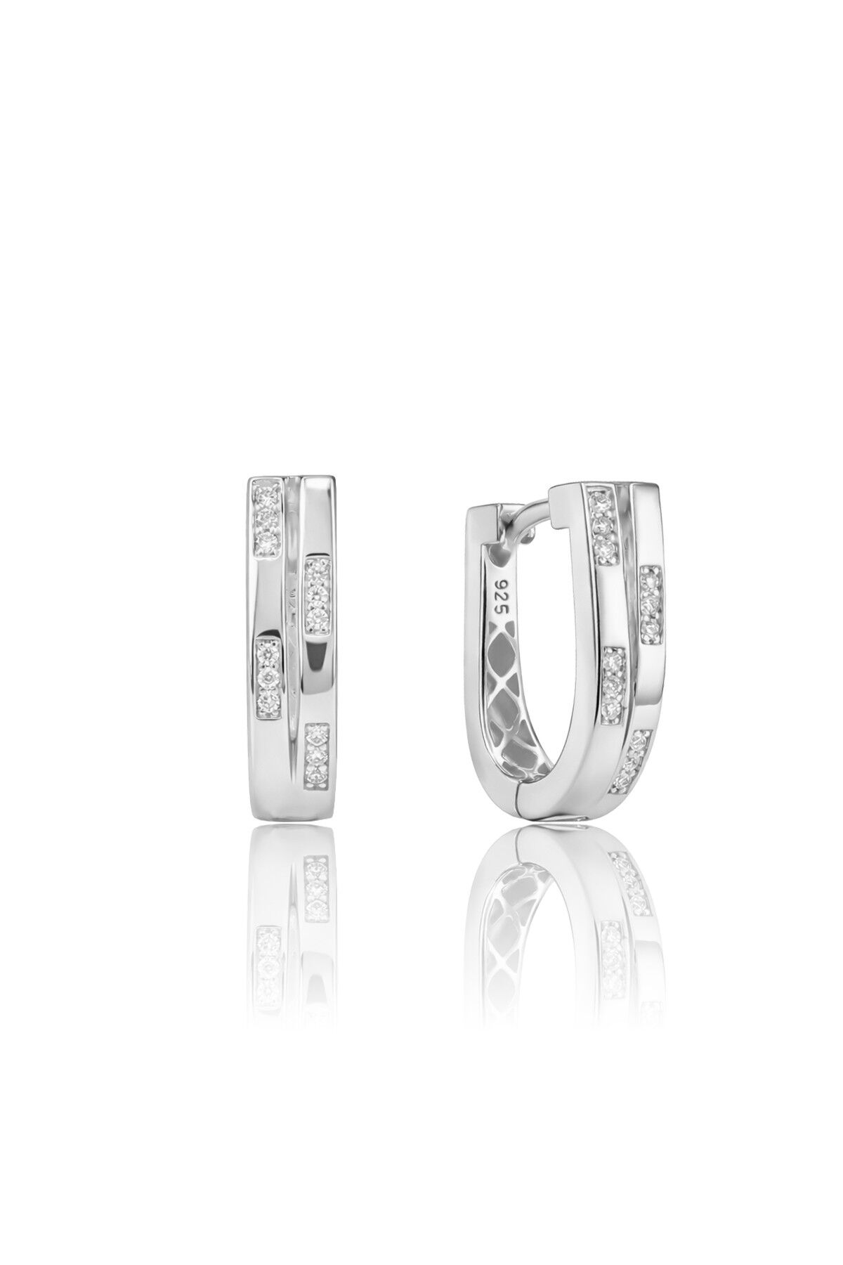 925 Ayar Gümüş Küpe Rodyum Kaplama Asimetrik Taşlı Modern J Tasarım Küpe  SGTL13275RODAJ