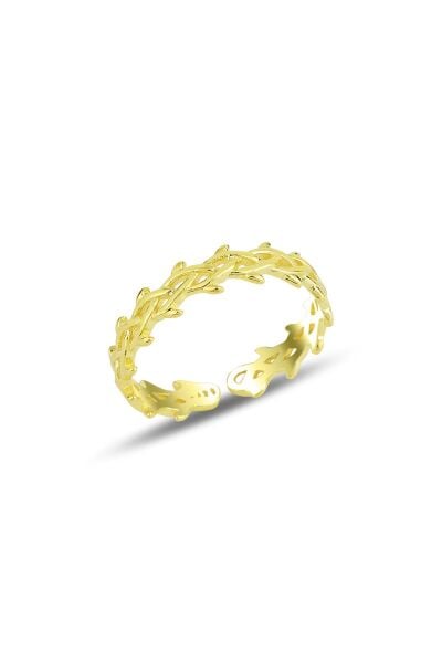 Gümüş altın yaldızlı ayarlamalı örgü yüzük SGTL11680GOLD