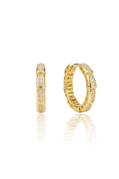 925 Ayar Gümüş Küpe Üzeri Altın Kaplama Zirkon Taşlı Segment Modern Halka Küpe SGTL13276GOLD