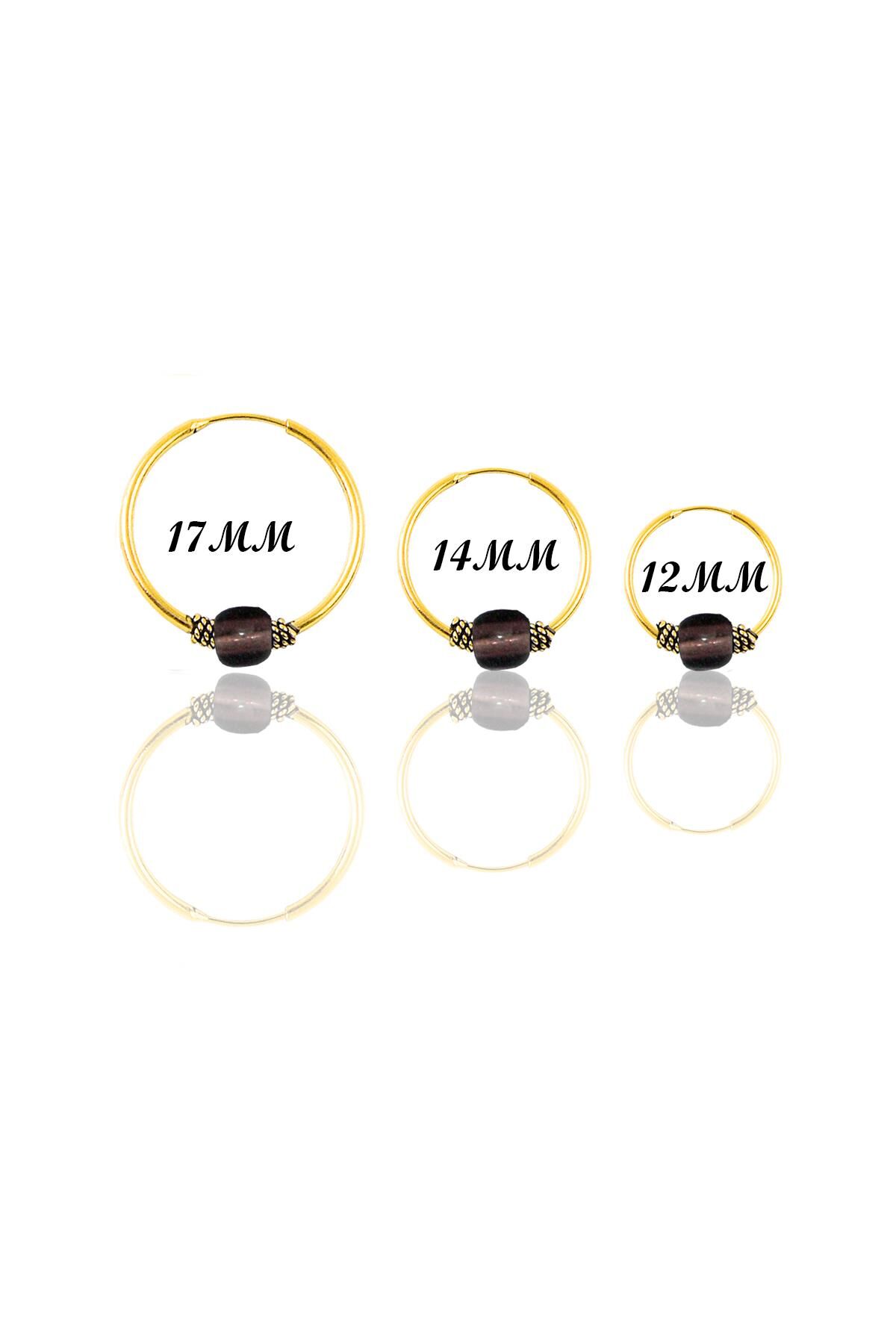 Gümüş altın yaldızlı açık kahverengi taşlı  üç boydan oluşan halka küpeler SGTL11166GOLD