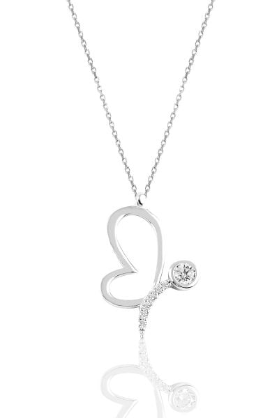 Gümüş rodyumlu zirkon taşlı aşk kelebek kolye SGTL10378