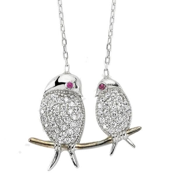 rodyumlu muhabbet kuşu kolye SGTL2023