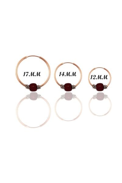 Gümüş rose mercan renk taşlı  üç boydan oluşan halka küpeler SGTL11165ROSE