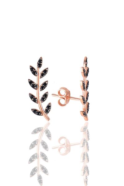 Gümüş rose siyah taşlı yaprak küpe SGTL11679SIYAH