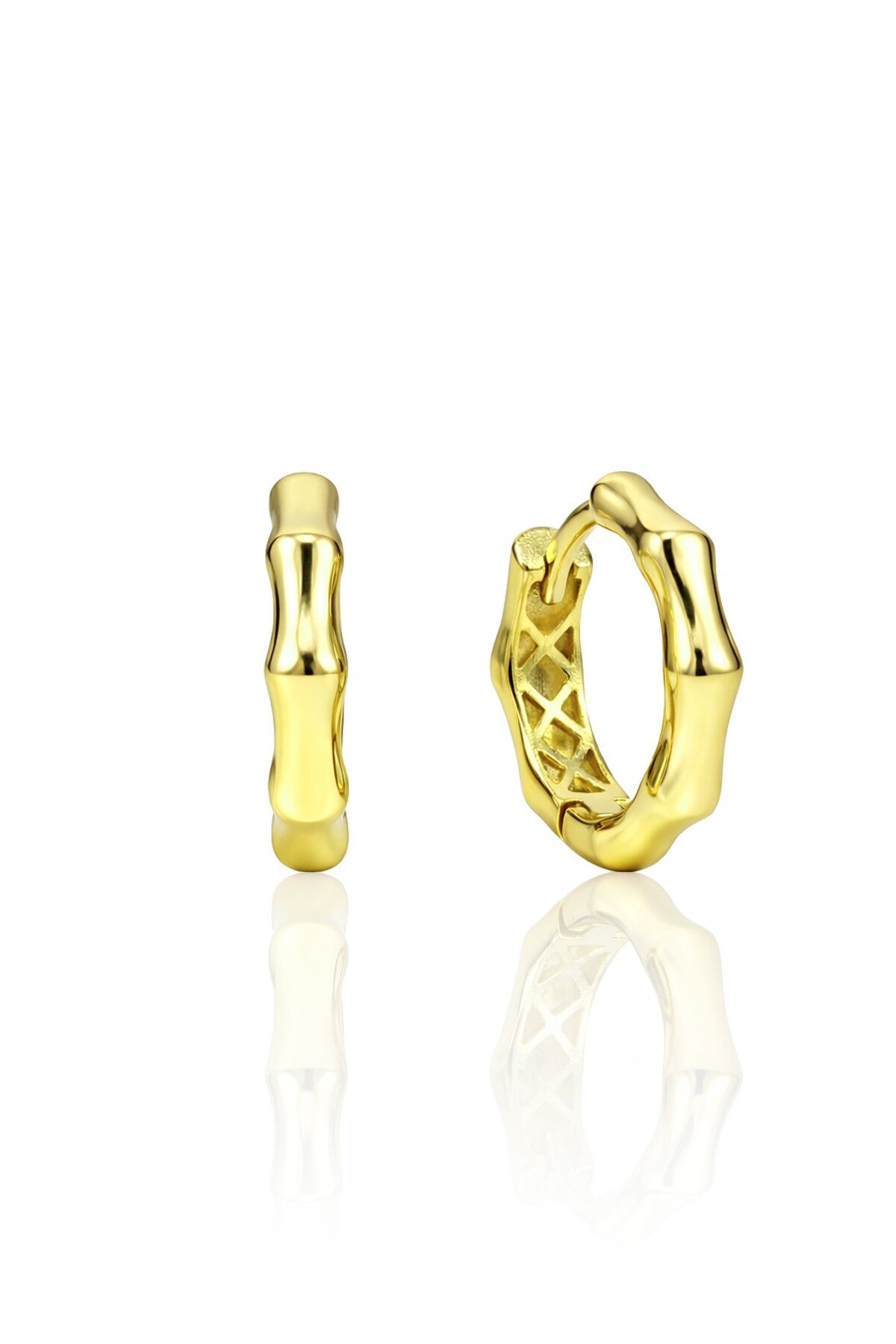925 Ayar Gümüş Küpe Altın Kaplama Bambu Formlu Halka Küpe SGTL13277GOLD