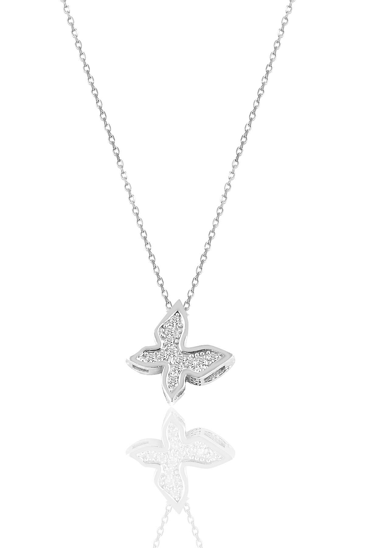Gümüş rodyumlu zirkon taşlı kelebek kolye SGTL10380