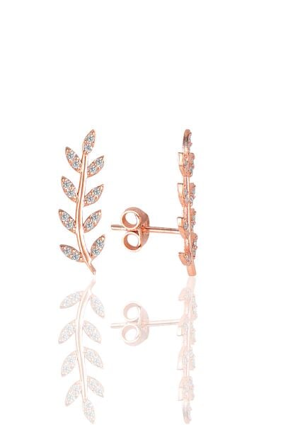 Gümüş rose zirkon taşlı yaprak küpe SGTL11679ROSE