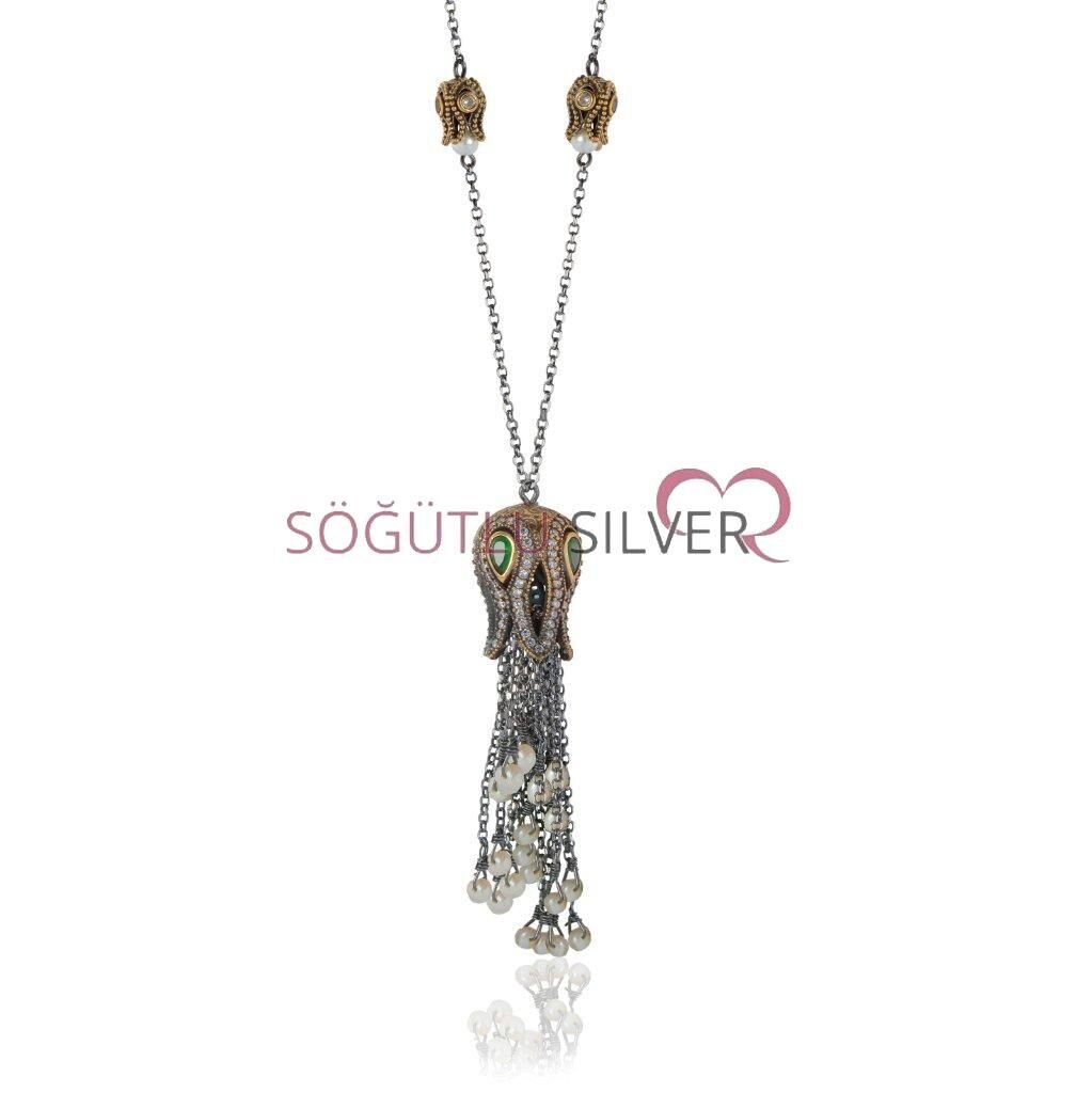 uzun zincirli püsküllü lale kolye SGTL4361